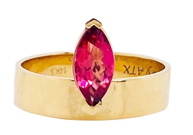 Pink Tourmaline Marquise Hammered Ring