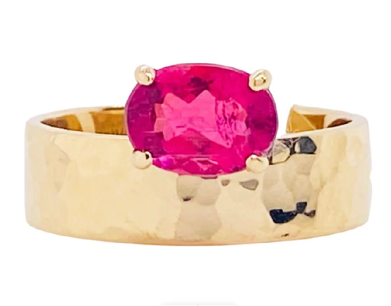 Pink Tourmaline Oval Hammered Ring