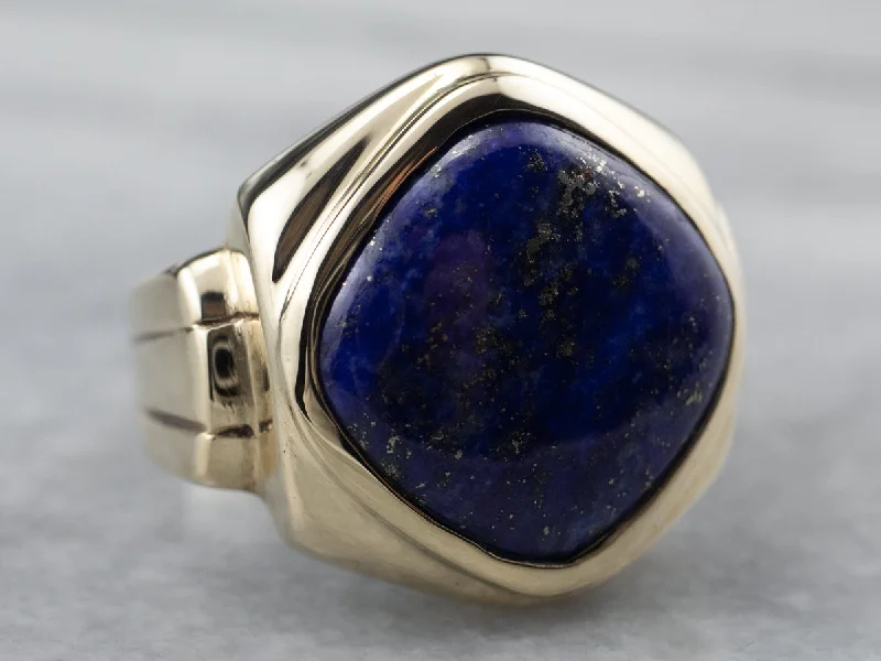 Retro Lapis Gold Men's Statement Ring