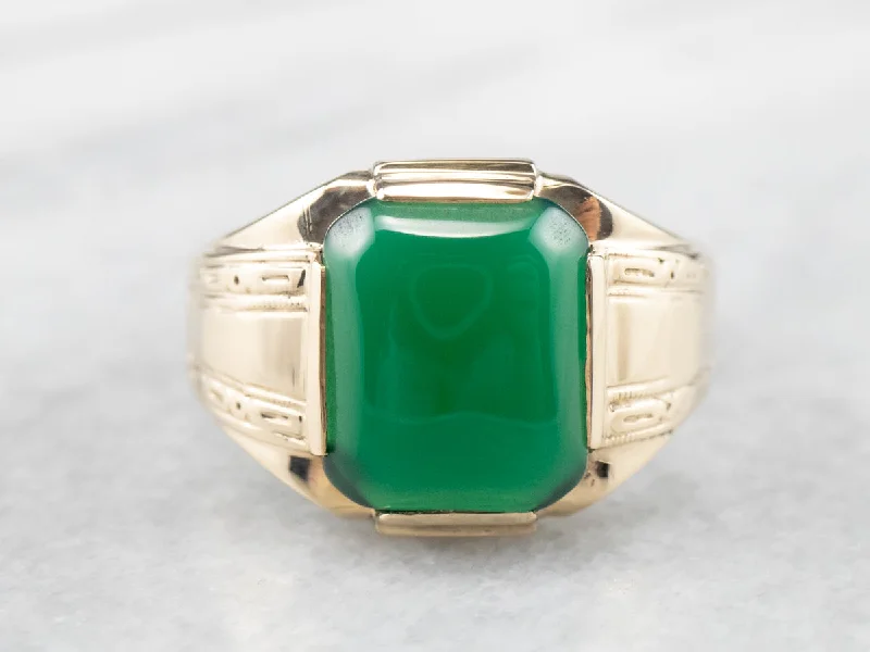 Retro Men's Green Onyx Gold Statement Ring