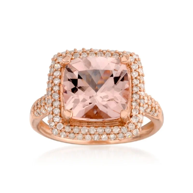 Rose Gold Plated Over Sterling Silver White Natural Zircon and Morganite Ring