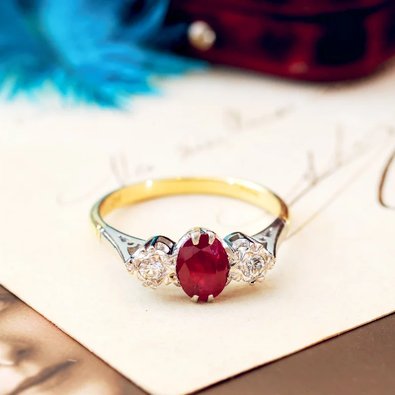 Vintage Ruby & Diamond Trilogy Engagement Ring