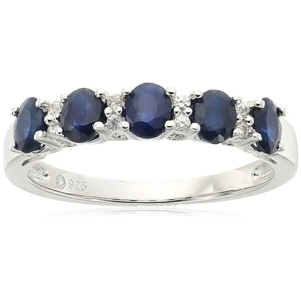 Ster Silver Blue Sapphire, White Zirconia 5-stone Stack Ring, Size 7