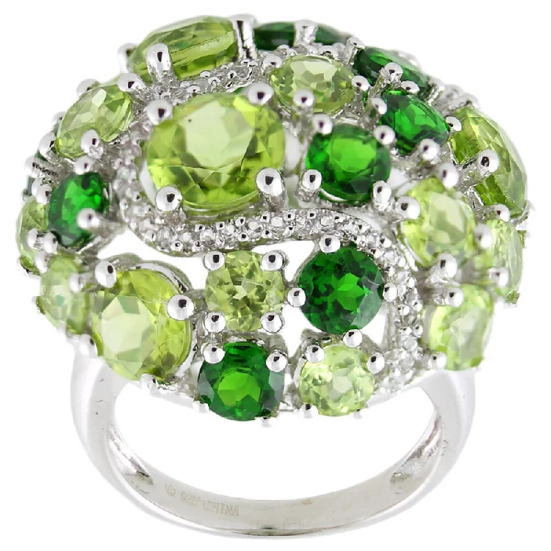 Sterling Silver 10.82ctw Peridot, Chrome Diopside and White Topaz Ring