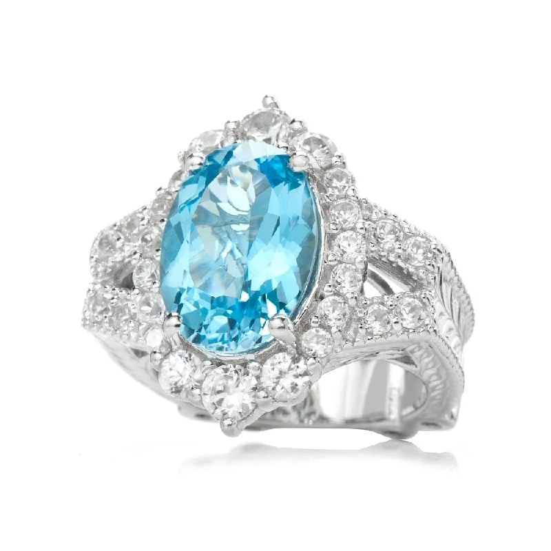 Sterling Silver 18.00ctw Swiss Blue Topaz & White Zircon Ring