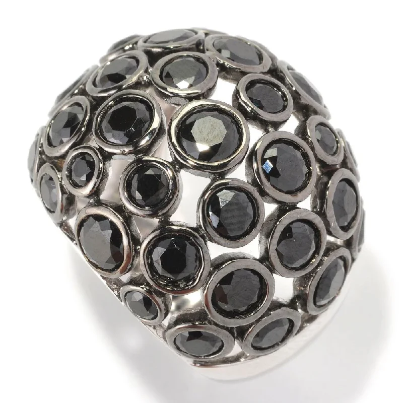 Sterling Silver 6 2/5ctw Bezel-set Black Spinel Domed Bubble Ring