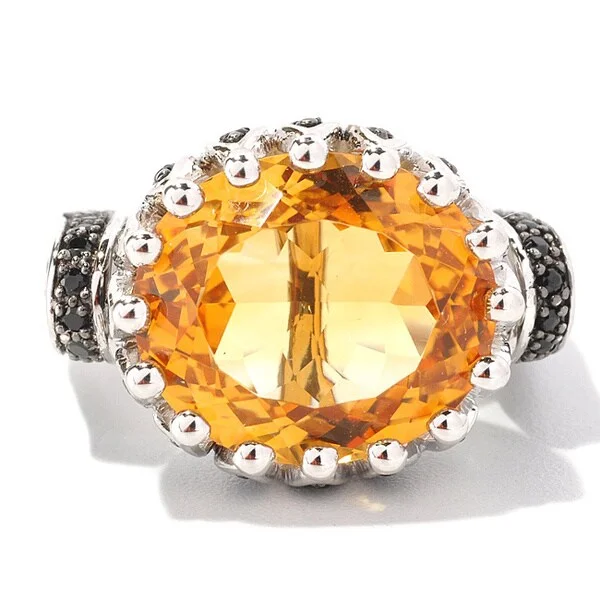 Sterling Silver 9 3/5ct TGW Citrine and Black Spinel Ring