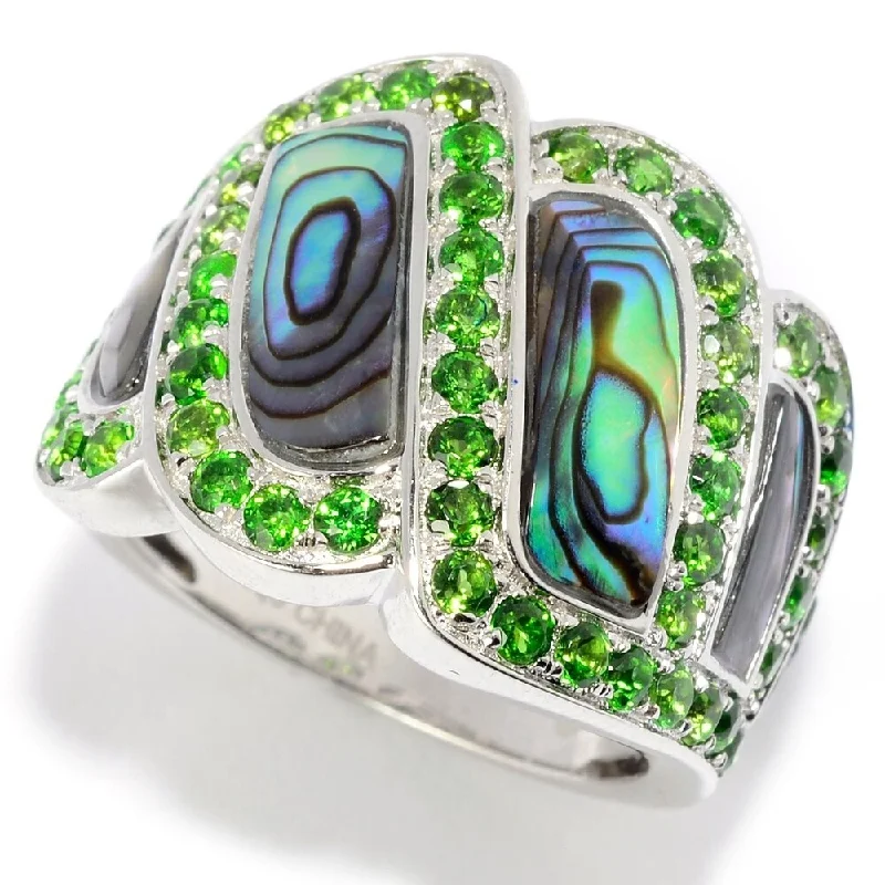 Sterling Silver Abalone & Chrome Diopside Wide Band Ring