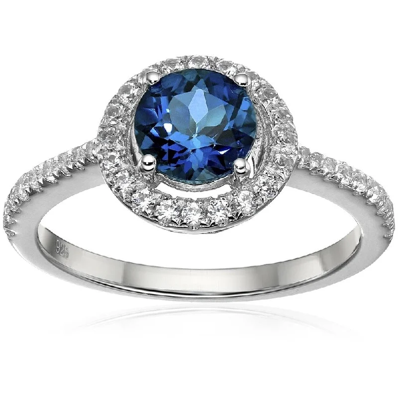 Sterling Silver Blue Topaz and Created White Sapphire Engagement Ring