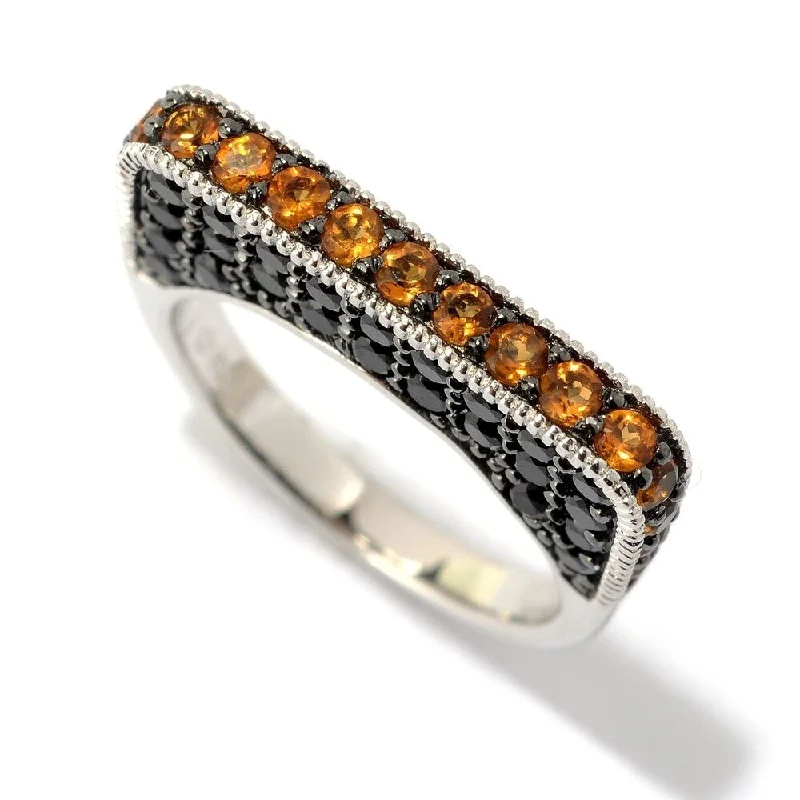 Sterling Silver Citrine & Black Spinel Flat Top Stack Band