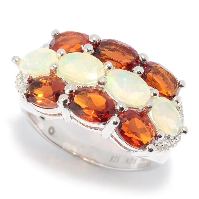 Sterling Silver Ethiopian Opal, Madeira Citrine & White Zircon Ring