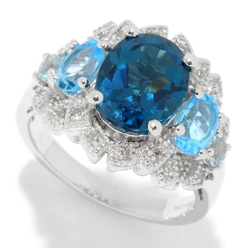 Sterling Silver London Blue Topaz & White Topaz Ring