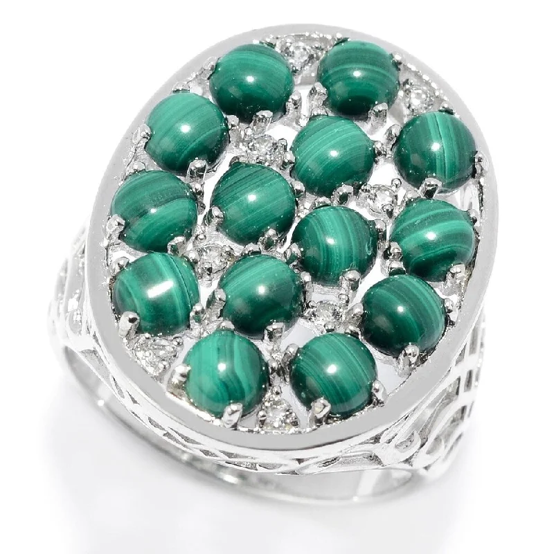 Sterling Silver Malachite & White Topaz Oval Shaped Ring