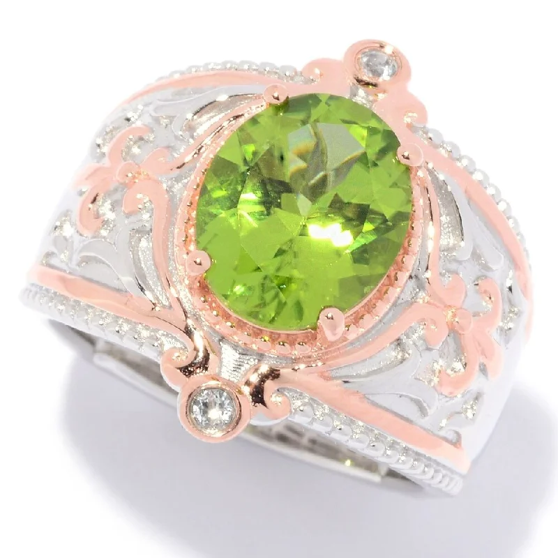 Sterling Silver Oval Peridot & White Zircon Fleur-de-lis Ring