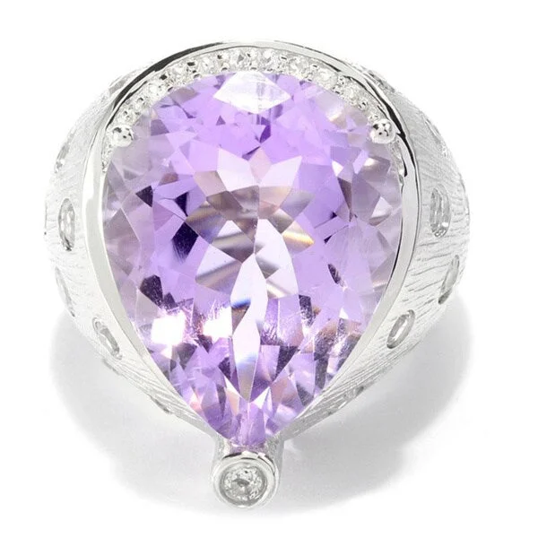 Sterling Silver Pear-cut Pink Amethyst and White Topaz Wide Band Ring