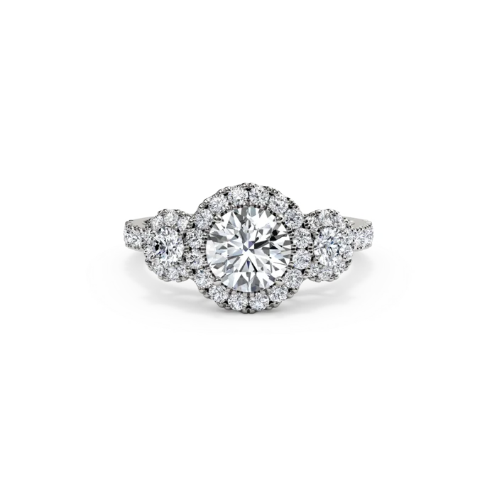 The Studio Collection Round Diamond Halo Three Stone Engagement Ring