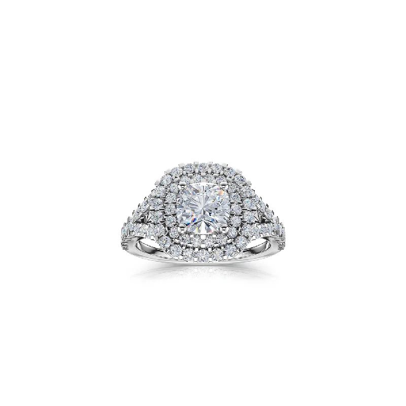 The Studio Collection Cushion Cut Diamond Double Halo Split Shank Engagement Ring