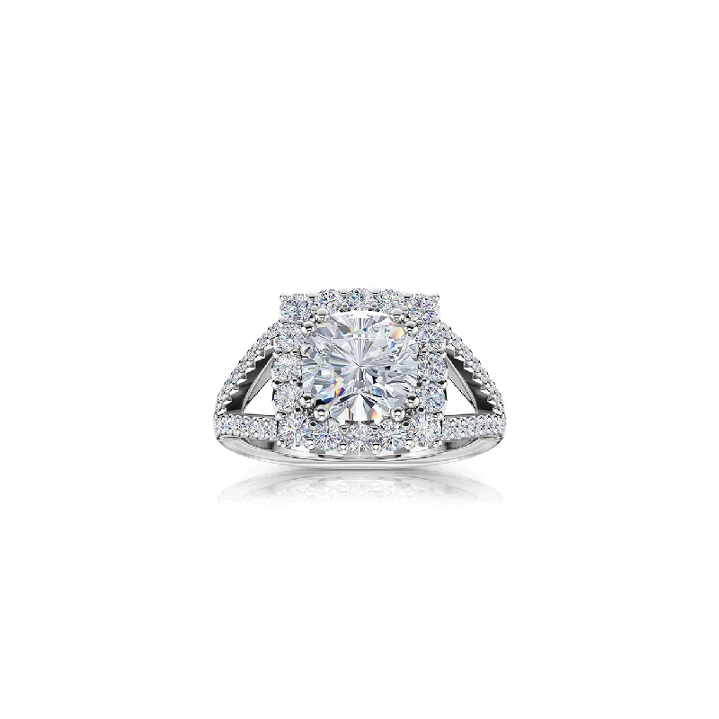 The Studio Collection Cushion Cut Diamond Halo Split Shank Engagement Ring