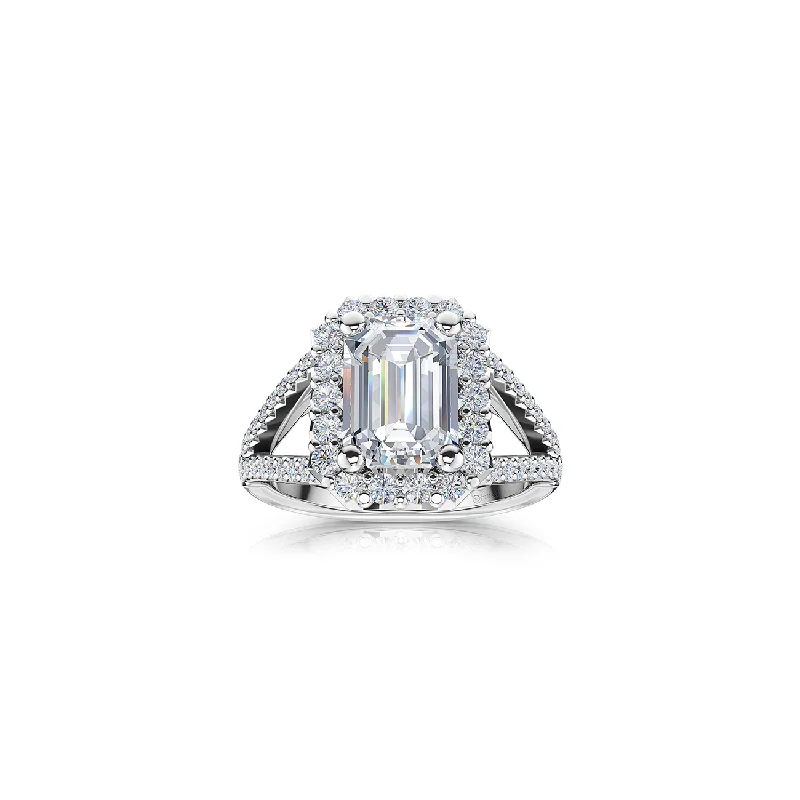 The Studio Collection Emerald Cut Diamond Cushion Halo Split Shank Engagement Ring