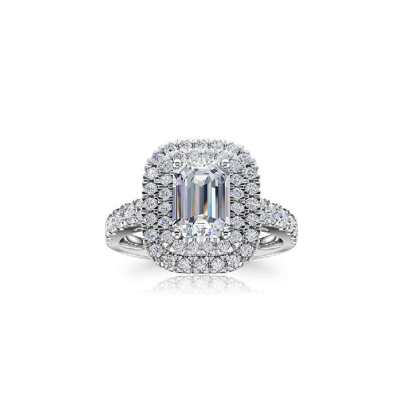 The Studio Collection Emerald Cut Diamond Double Halo Engagement Ring