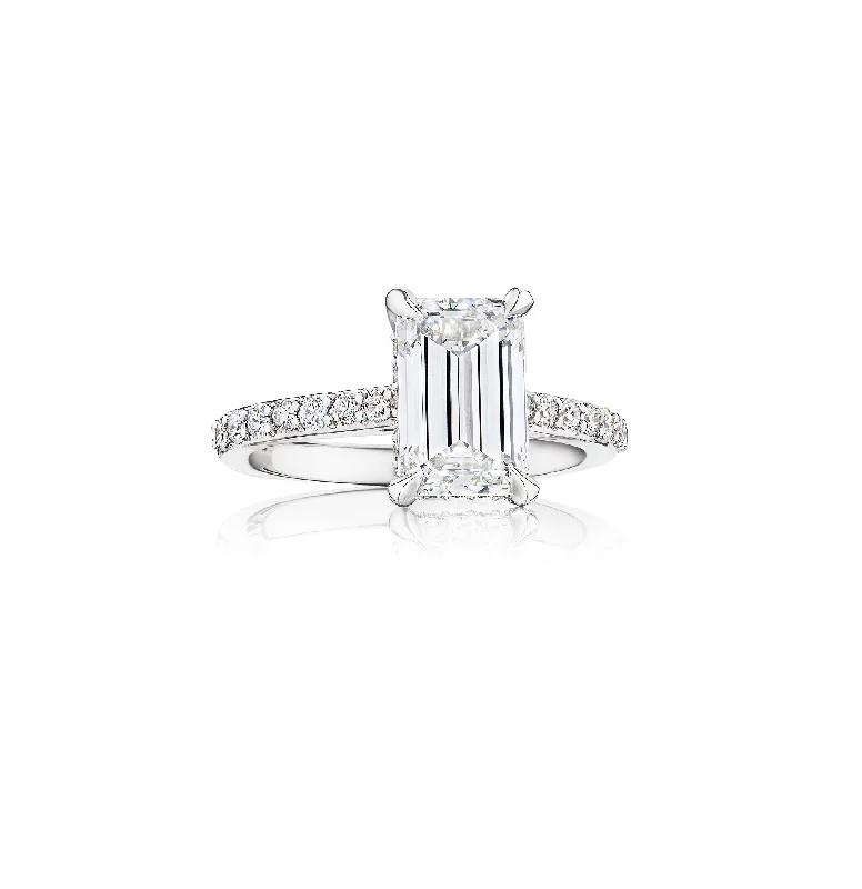 The Studio Collection Emerald Cut Diamond Engagement Ring with Diamond Pave Shank