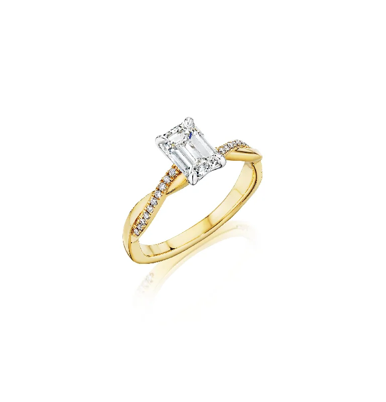 The Studio Collection Emerald Cut Diamond Engagement Ring with Diamond Twist Shank