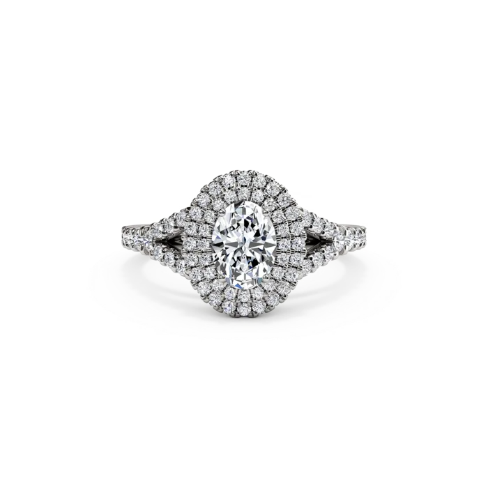 The Studio Collection Oval Diamond Double Halo Split Shank Engagement Ring