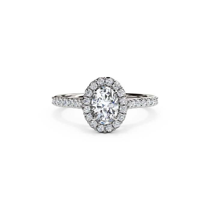 The Studio Collection Oval Diamond Halo and Diamond Shank Engagement Ring