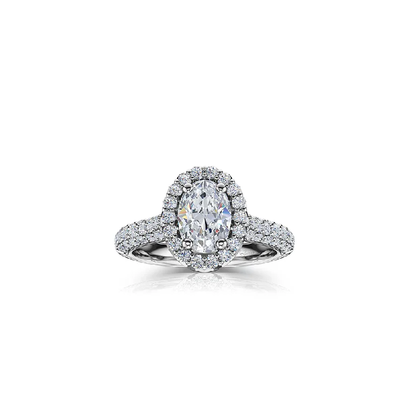 The Studio Collection Oval Diamond Halo Pavé Shank Engagement Ring