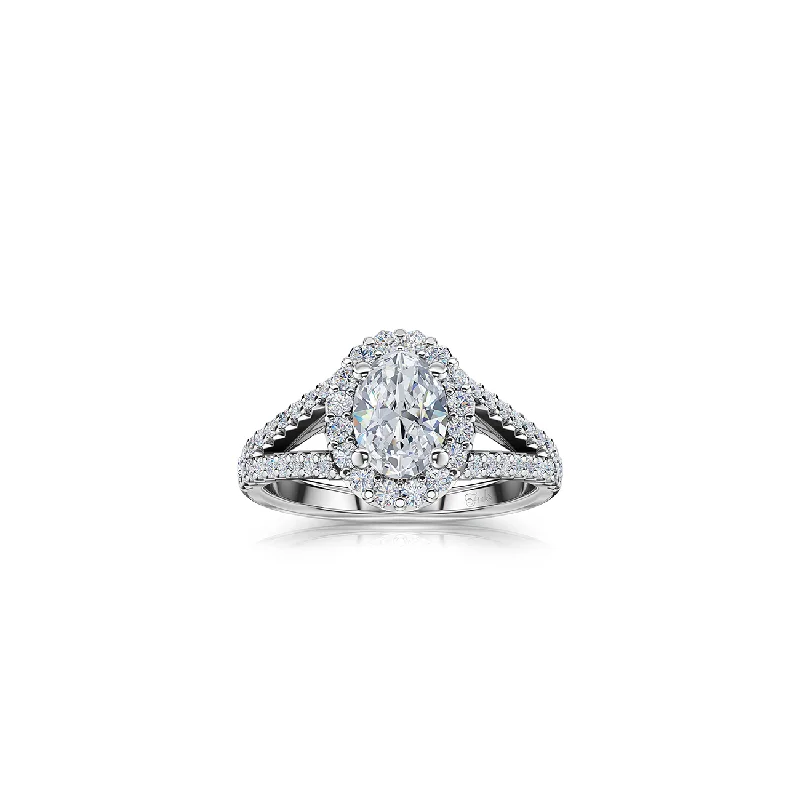 The Studio Collection Oval Diamond Halo Split Shank Engagement Ring