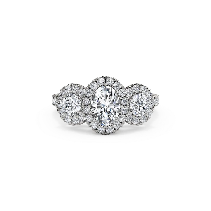 The Studio Collection Oval Diamond Halo Three Stone Engagement Ring