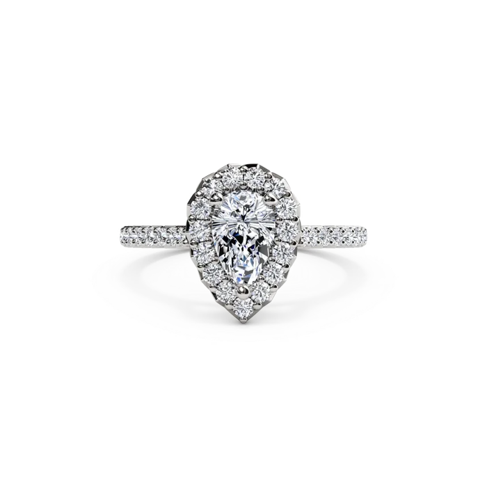 The Studio Collection Pear Shape Diamond Halo and Diamond Shank Engagement Ring