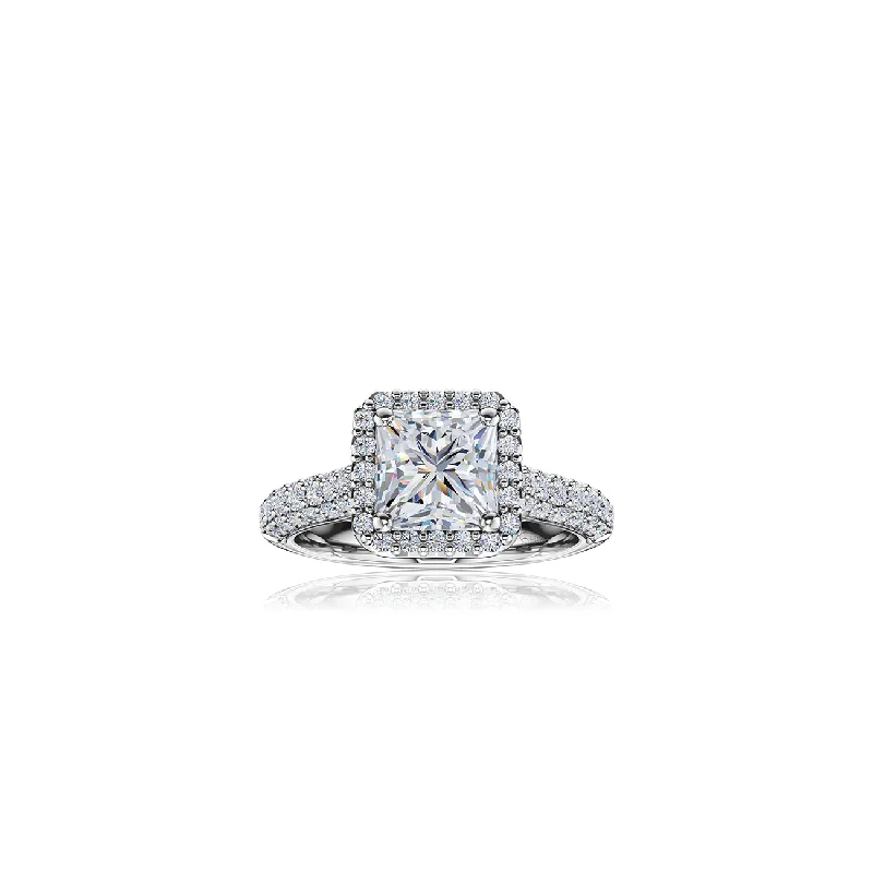 The Studio Collection Princess Cut Diamond Halo Pavé Shank Engagement Ring