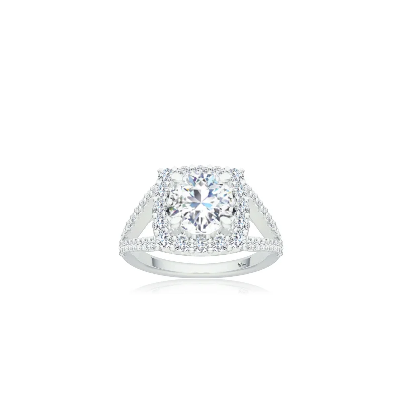 The Studio Collection Round Diamond Cushion Halo Split Shank Engagement Ring