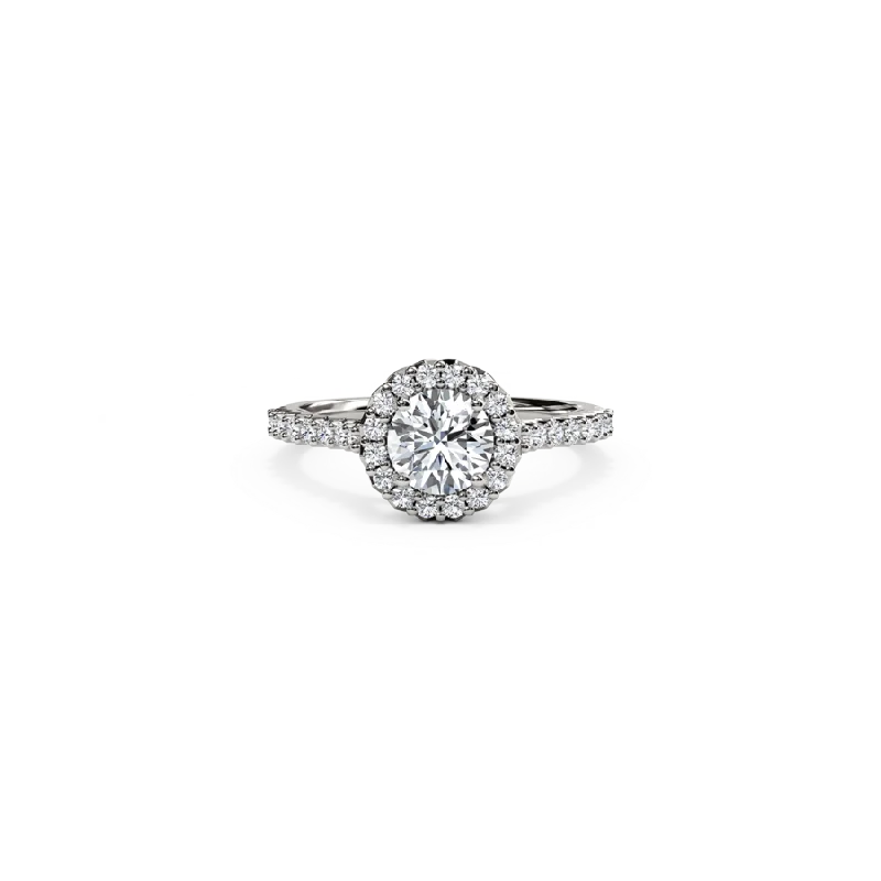 The Studio Collection Round Diamond Halo and Diamond Shank Engagement Ring