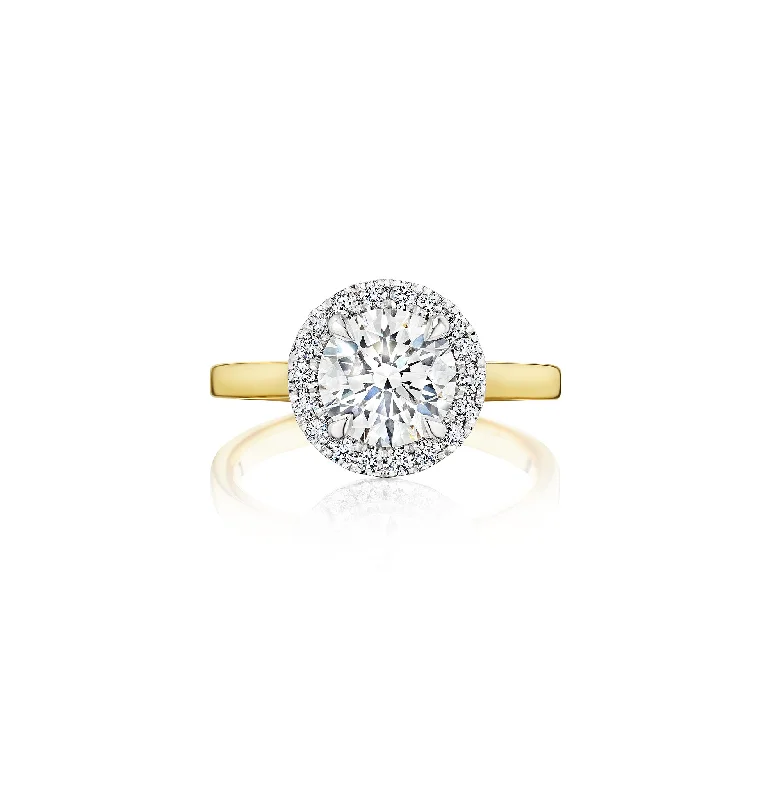 The Studio Collection Round Diamond Halo Engagement Ring in Yellow Gold and Platinum