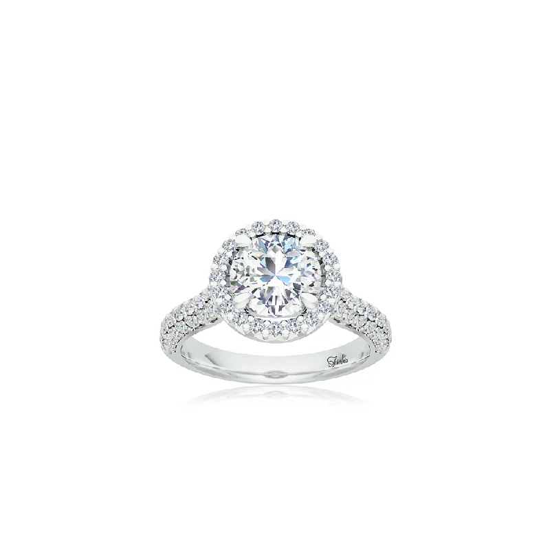 The Studio Collection Round Diamond Halo Pavé Shank Engagement Ring