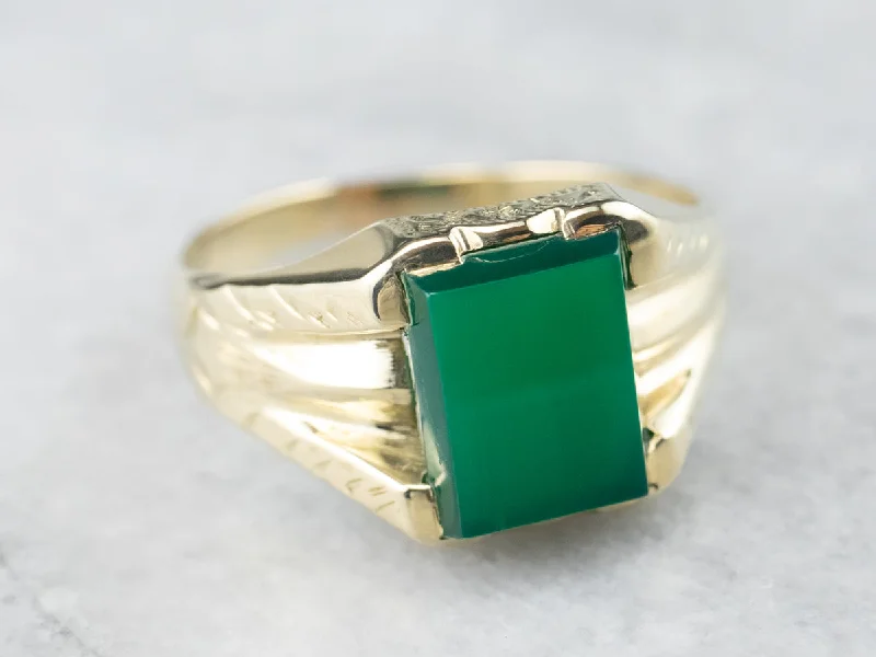 Unisex Green Gold Green Onyx Ring