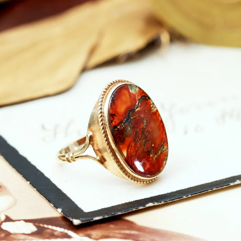 Vintage Date 1975 Unisex Moss Agate Ring