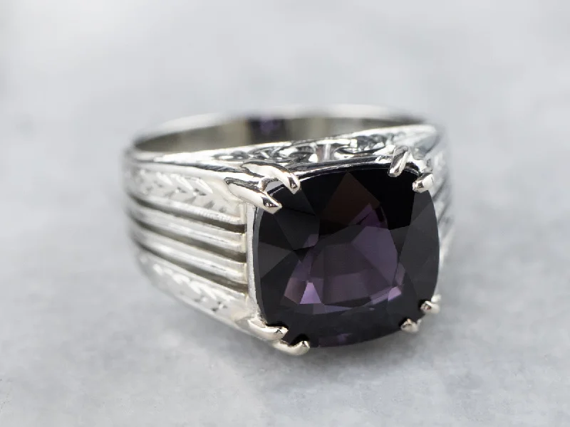 Vintage Purple Spinel White Gold Statement Ring