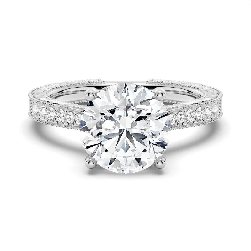 Vintage Round Cut Moissanite Engagement Ring With Milgrain Edges