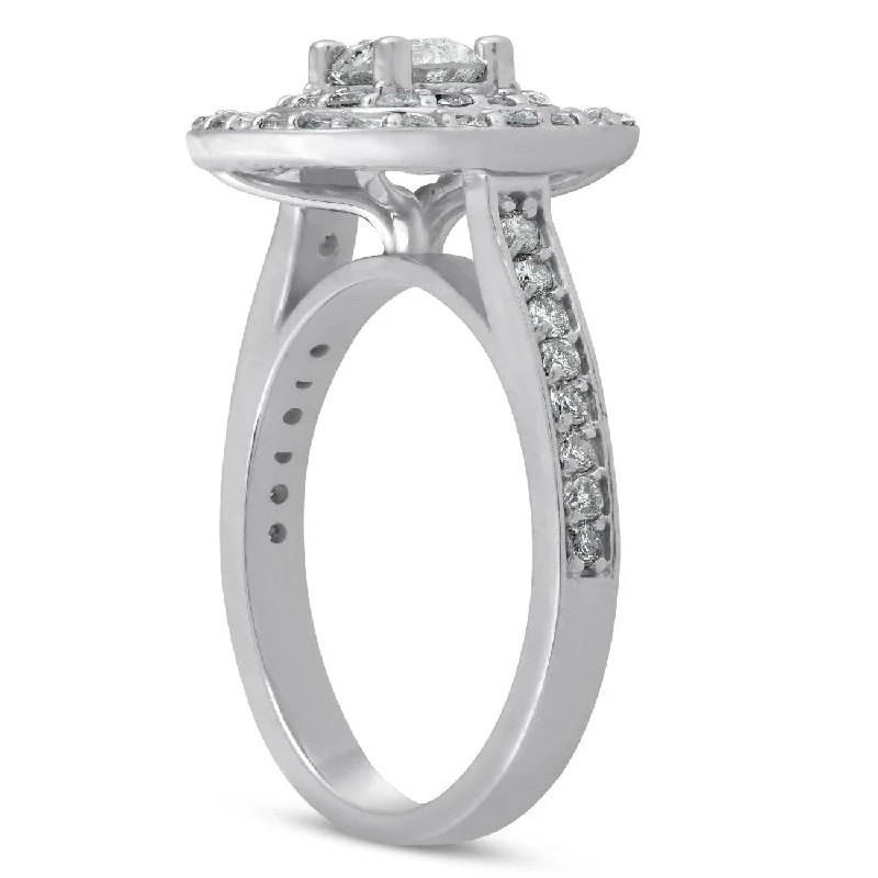 1 1/2ct Double Cushion Halo Real Diamond Engagement Wedding Ring Set White Gold