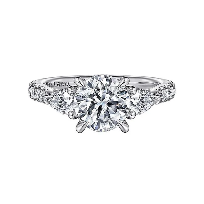 14K White Gold 'Abina' Three Stone Round Diamond Engagement Ring