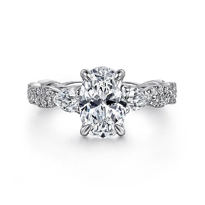 14K White Gold 'Alanna' Twisted Three Stone Oval Diamond Engagement Ring