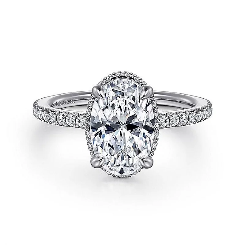 14K White Gold 'Allesia' Oval Cut Hidden Halo Diamond Engagement Ring