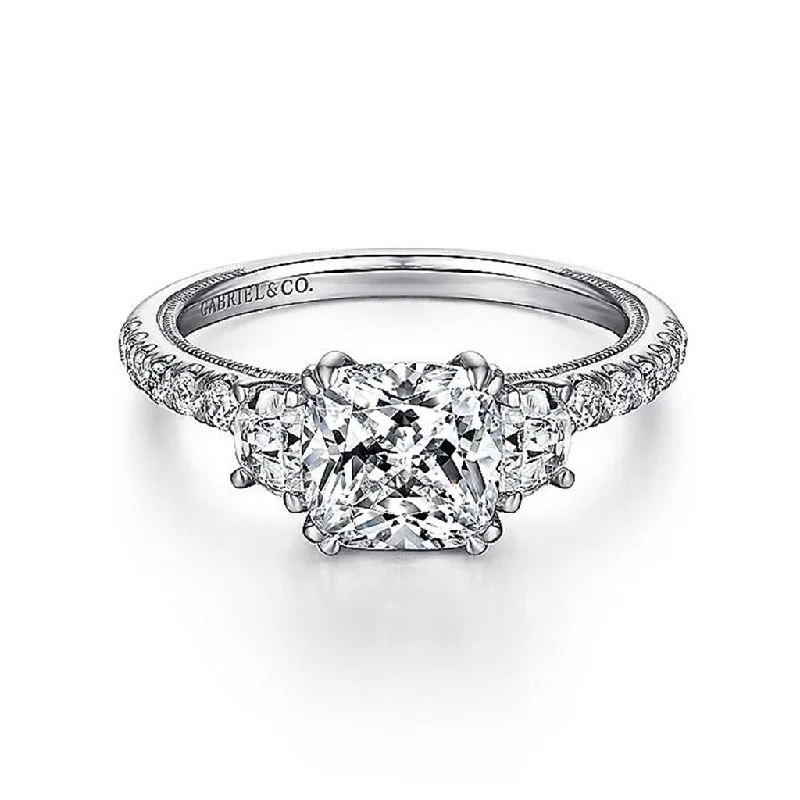 14K White Gold 'Aloise' Three Stone Cushion Diamond Engagement Ring