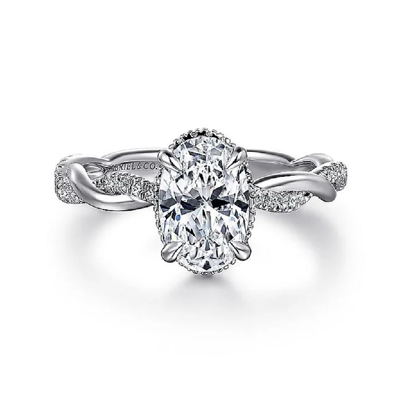 14K White Gold 'Ama' Halo Oval Diamond Engagement Ring