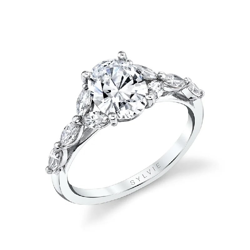 14K White Gold 'Berkley' Split Shank Oval Diamond Engagement Ring