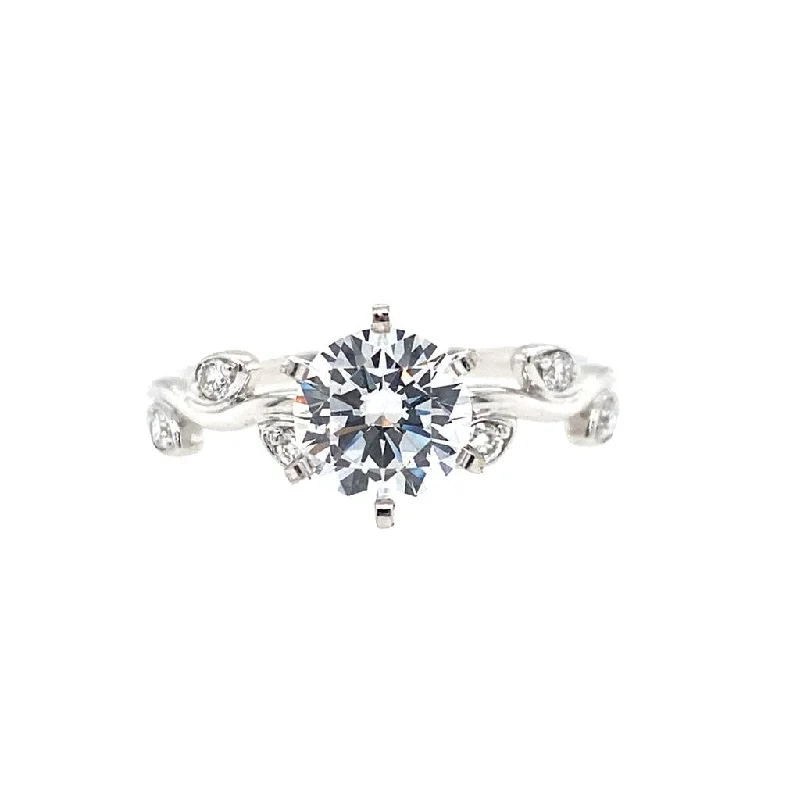 14K White Gold Branch Motif Diamond Engagement Ring