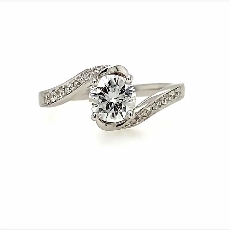 14K White Gold 0.81Ct Round Diamond Bypass Engagement Ring